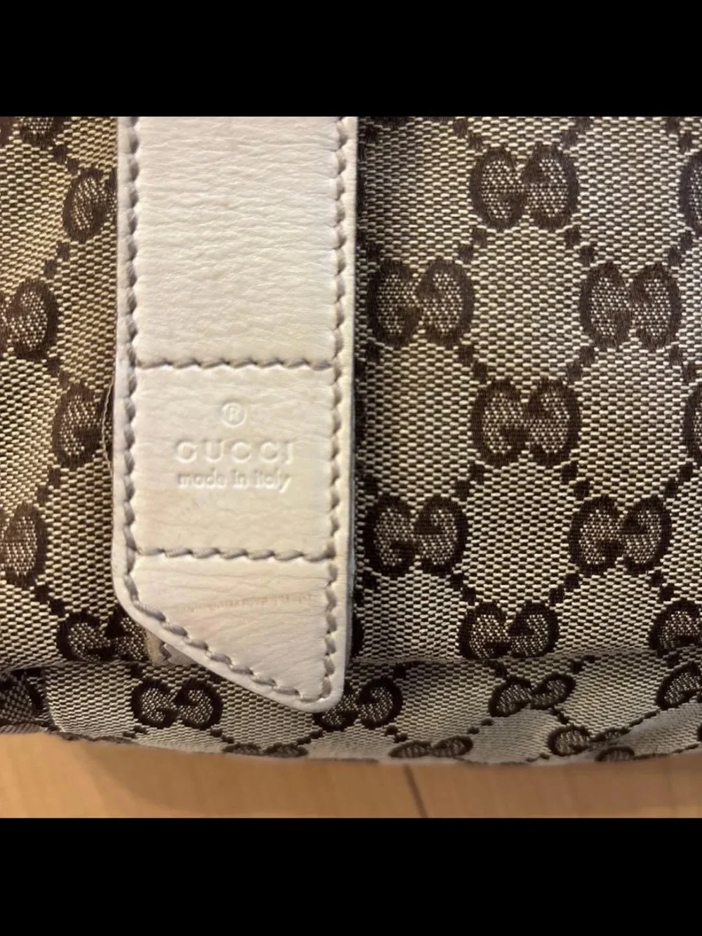 Gucci Beige Monogram Messenger Bag with White Trim
